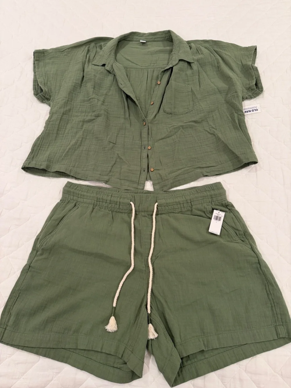 Olive Green Two-Piece Gauze Lounge Set - Picture 1 of 7